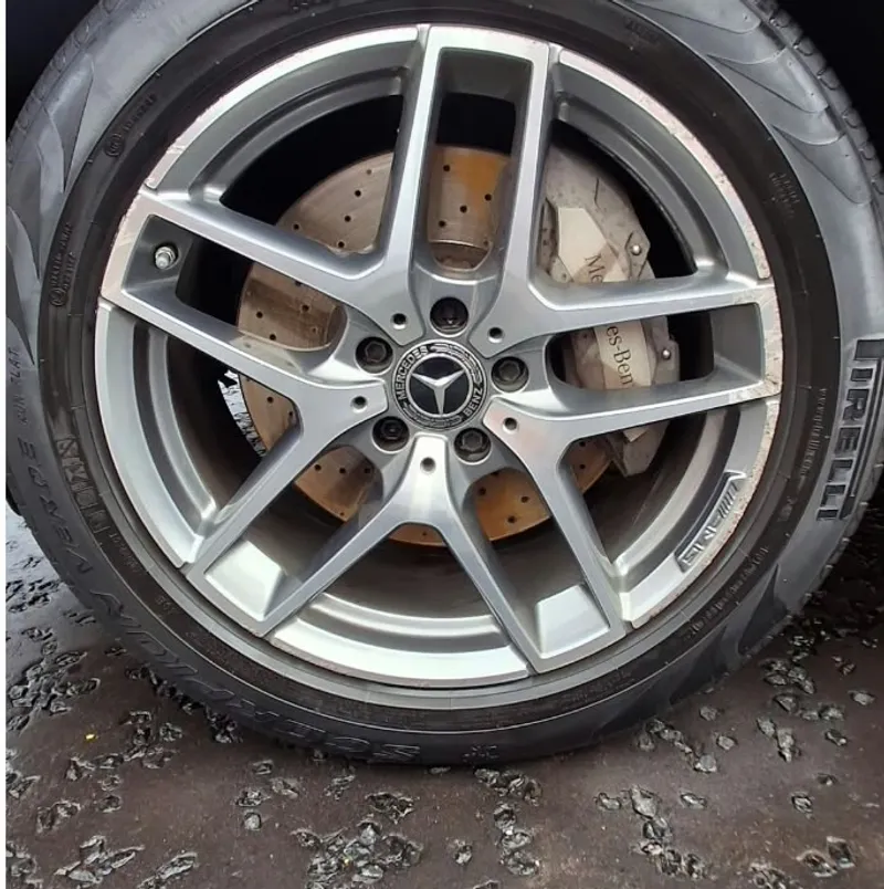 Polished Mercedes alloy wheel and tyre after mobile detailing in Leith, Edinburgh